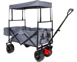 EASTWALL Bolderkar - Opvouwbare Handkar met Dak - 115 x 63 x 110 cm - Transportkar - Tot 80 kg - Verstelbare duw- en trekhandgreep - Inclusief Transparante Regenhoes met Ritssluitingen - Afneembaar Dak - Zwart/Grijs
