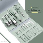 Pedicureset-Nagelknipper-Manicure set-Zwarte manicure- en pedicureset voor mannen en vrouwen - 16-delig