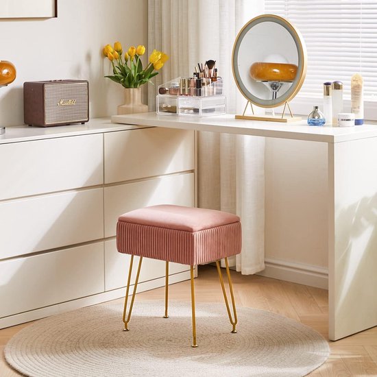 WOLTU 1 x verstelbare kruk, stoel, eetkamerstoel, make-up kruk, commerciële winkelkruk, multifunctioneel, 360 graden draaibaar, fluweel, roze, zitting 38-49,5 cm hoog