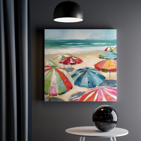 Artaza Canvas Schilderij Kleurrijke Parasols op het Strand - 30x30 - Klein - Foto Op Canvas - Canvas Print