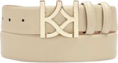 Beige smooth leather belt with a striking buckle