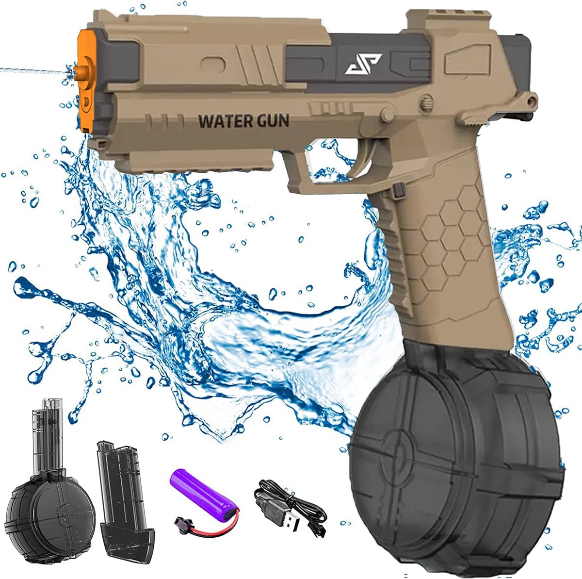 Elektrische waterpistool - Groot en Klein reservoir - kleur bruin - Elektrische Waterpistool - Automatisch Waterpistool - speelgoed - waterpistool elektrisch