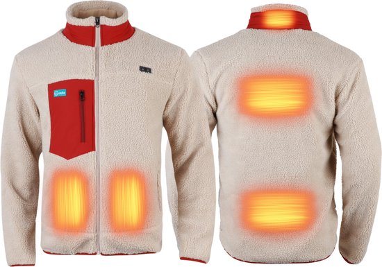 Elektrisch verwarmd fleece vest rood unisex met 5 verwarmingspanelen en 10.000 mAh powerbank XS