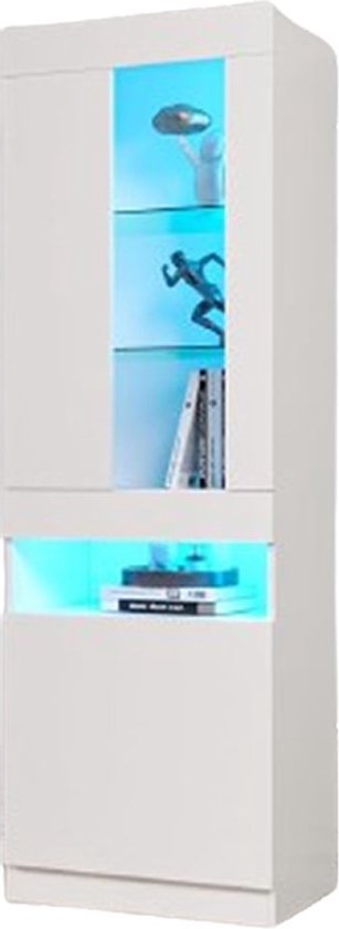 Vitrinekast met led Verlichting - Vitrinekast met Glas - Vitrinekasten Woonkamer - 60x50x190cm - Wit