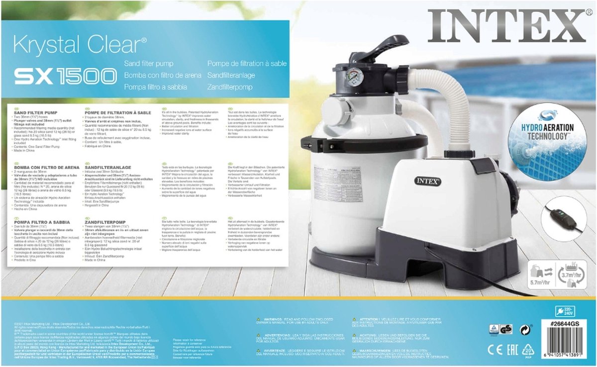 Intex Krystal Clear SX1500 zandfilterpomp 4 m³/u Intex Krystal Clear SX1500 zandfilterpomp 4 m³/u