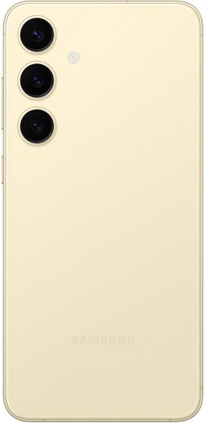 Goudkleurige Samsung smartphone met drie camera's op de achterkant.
