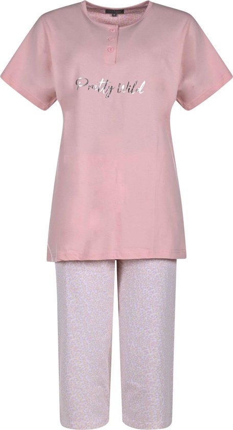 Dames Pyjama - Katoen - Zomer - 3/4 broek - Roze Leopard - Maat XXL