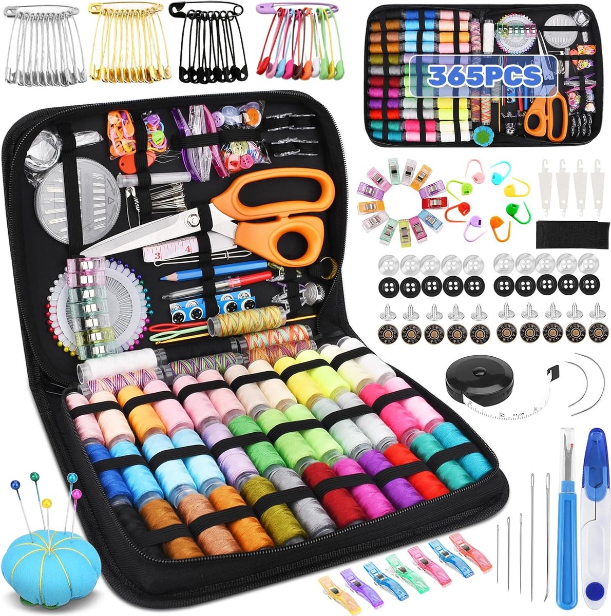 365 naaiset,naai-accessoires,Naaikit,mini-naaiset Naaiset met koffer,naald,draad,schaar,maatregel enz,draagbare Mini-Naaiset voor Beginners en Reizigers