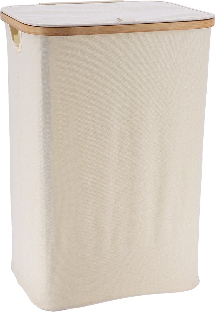 Goedkoopste DRESTA Wasmand Nova 70L Wit A – Stoffen wasmand met Deksel – Bamboe Wasmand – Opvouwbaar – Wasmanden – Wasmand met Deksel – Sterk Materiaal - Wasmand Wit