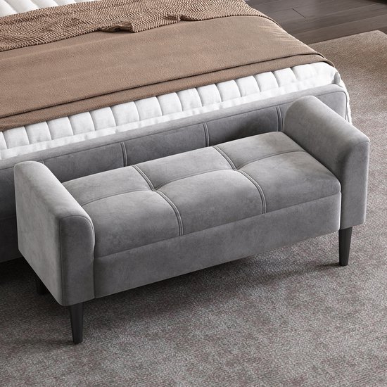 Sweiko Gestoffeerde banken met armleuning, bedbank, bedkrukken, banken voor de slaapkamer, pianobanken, eetkamerbanken met gewatteerd patroon, fluweel, MDF, Grijs