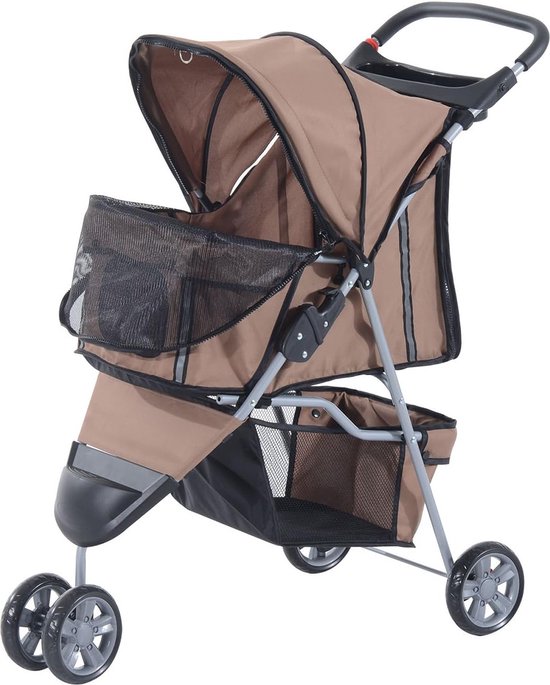 PawHut Hondenwagen, hondenbuggy, huisdier, buggy, stroller, jogger, hanger, koffiebruin