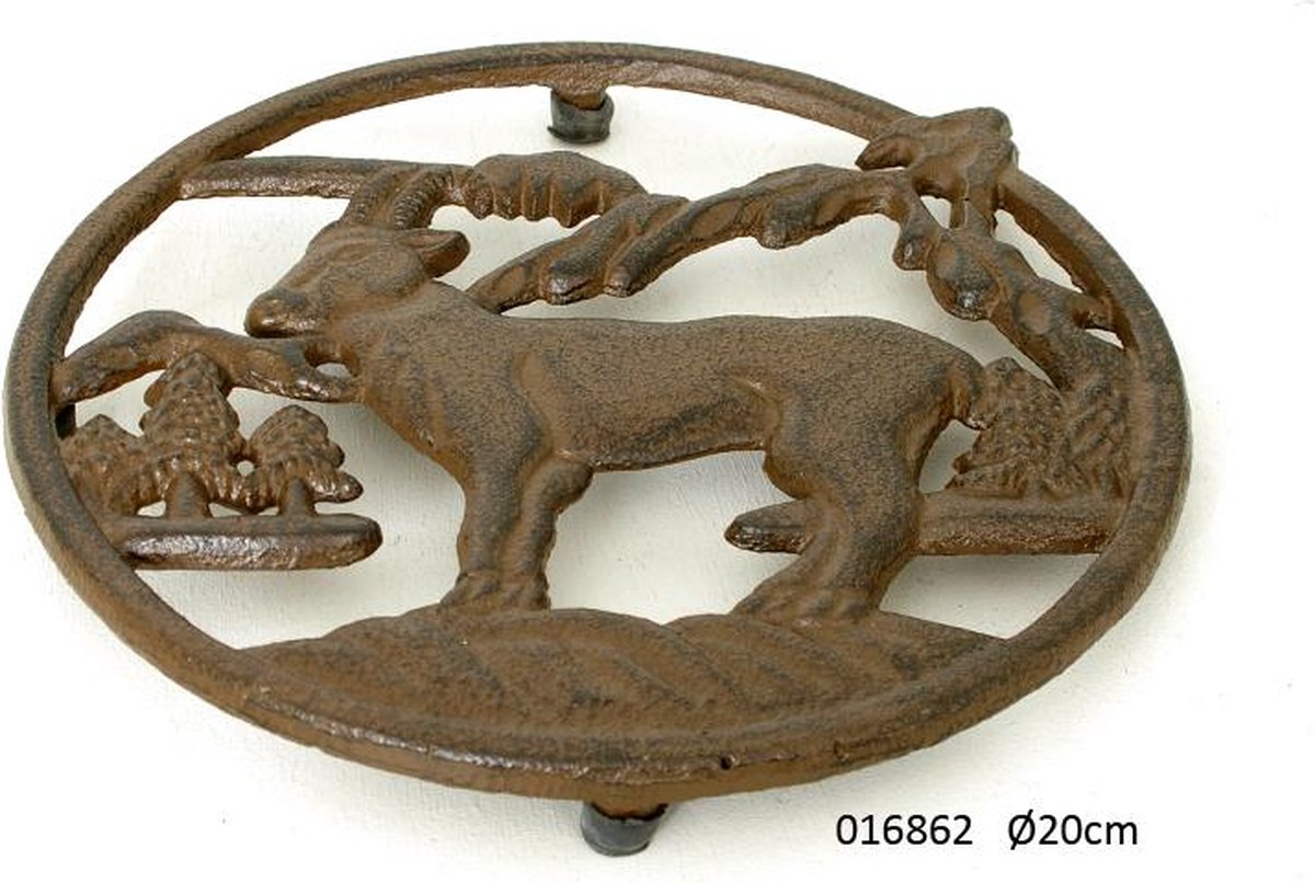 Pan Onderzetter gietijzer met motief berggeit diameter 20 cm - pannenonderzetter metaal - hittebestendig ijzer