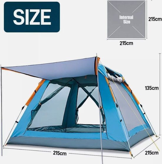 Automatische Pop-up Campingtent voor 2-3 Personen - Waterdicht en Winddicht - Inclusief Grote Draagtas - Ideaal voor Gezinscamping en Buitenactiviteiten van Merkloos — afbeelding 4