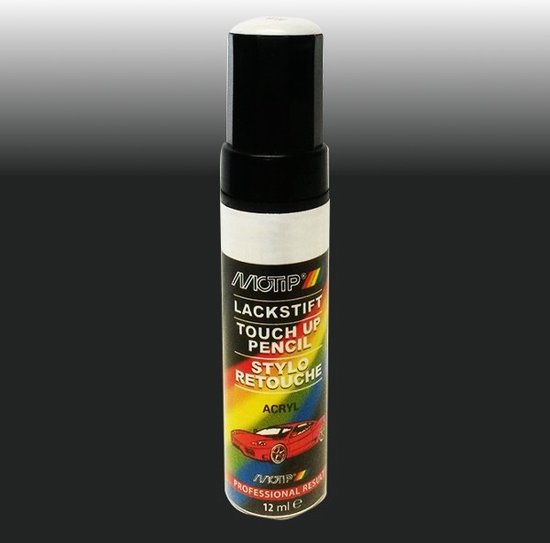 Motip lakstift, 12 ml, acryl, zwart met rode sportauto afbeelding.