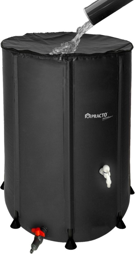 Practo Garden - Baril de pluie pliable - 350 litres - Robinet inclus - Evacuation de l'eau avec raccord de tuyau
