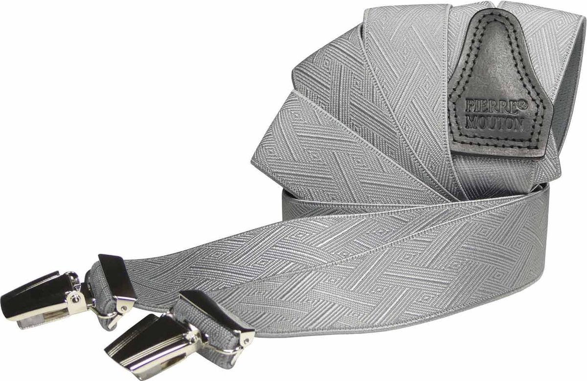 Pierre Mouton Musette Bretel - Bretels - Volwassenen - Heren - Lichtgrijs - 120cm - 3 brede clips - M - L
