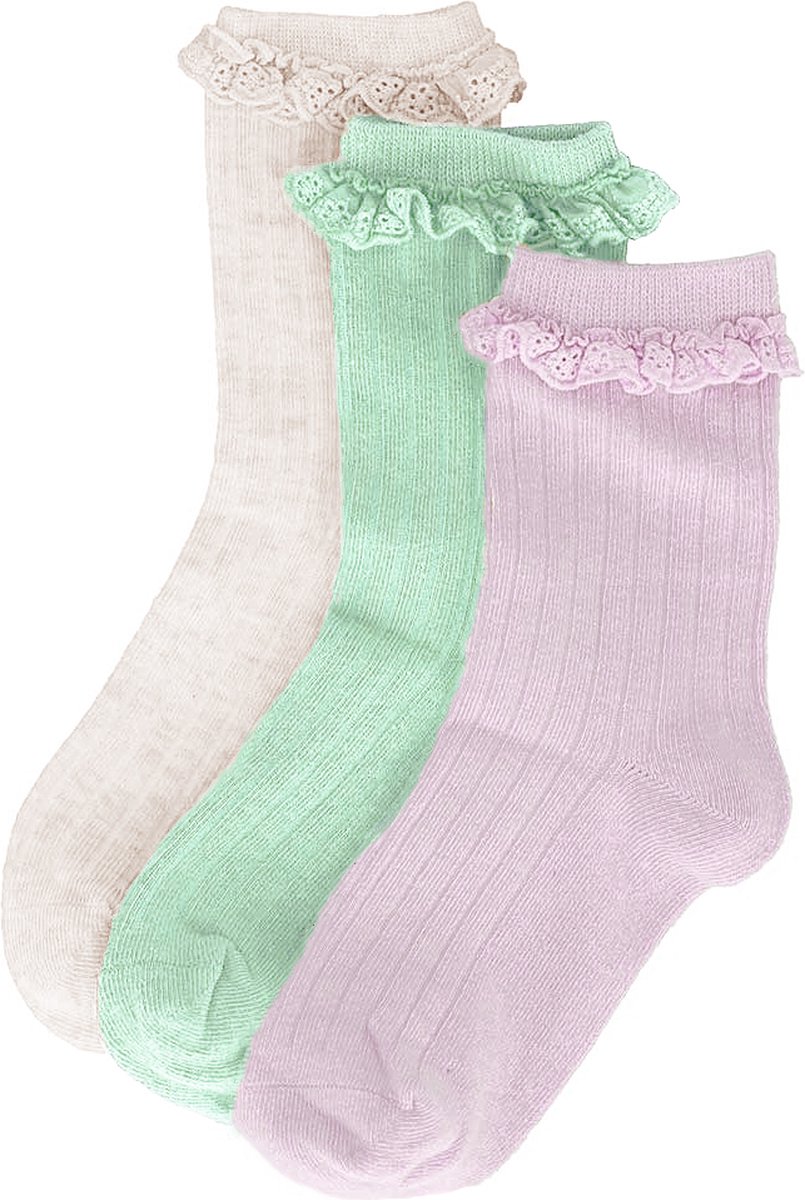 iN ControL 3pack RIB socks RUFFLE pastel 31/34