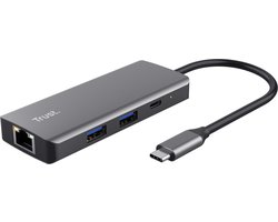 Trust Dalyx – USB C Hub – 6 poorten – 4K HDMI – Ethernet – USB A – USB C – Zilver