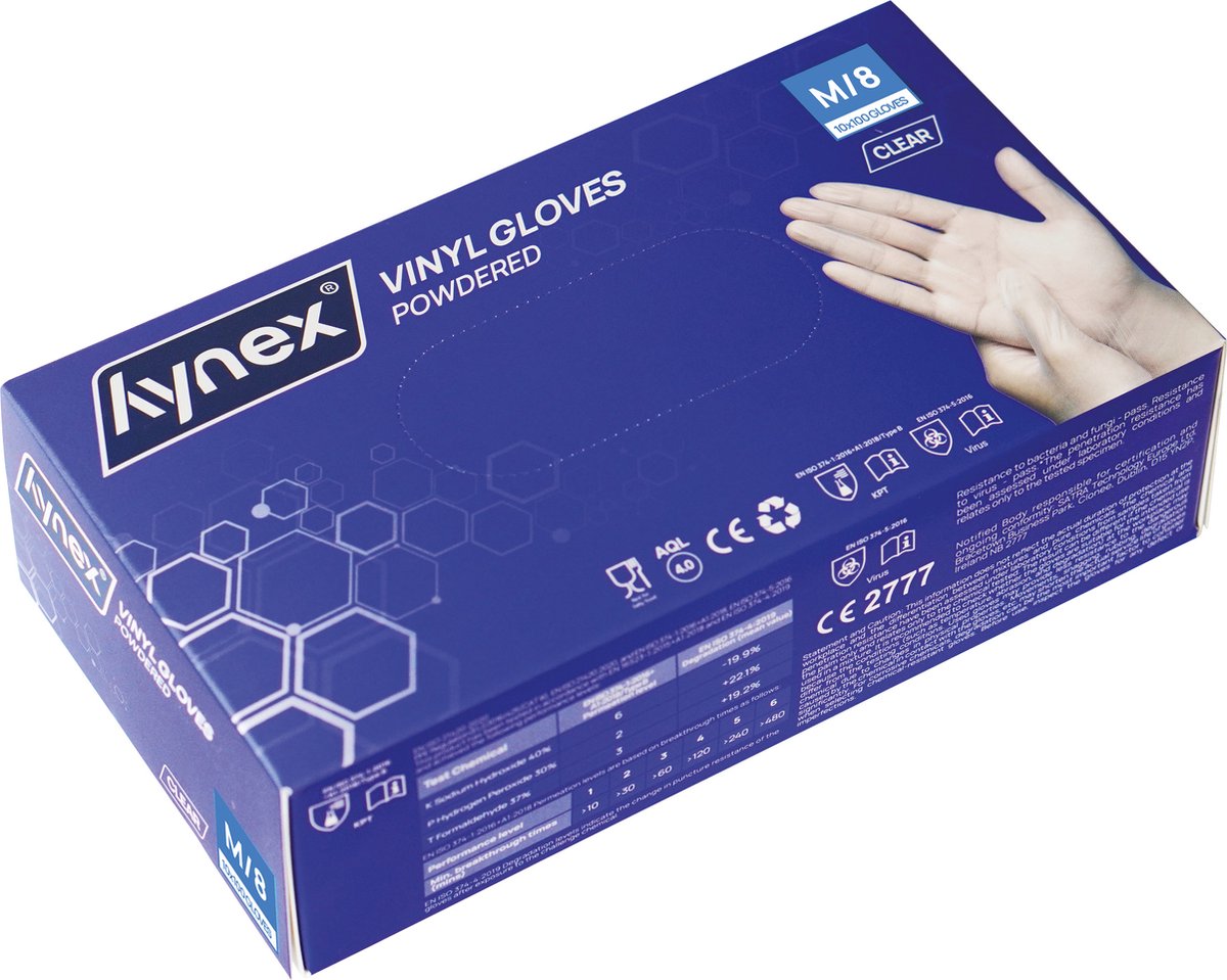 Hynex Vinyl Wegwerphandschoenen – Maat M - Gepoederd – Latexvrij – Transparant - Wit 4,5gr – 100 stuks
