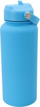 Thermos Drinkfles - Isolerende Waterfles met Draaibare Drinktuit - Houdt Koud Drinken Écht KOUD - Bright Blue - Drinkfles voor Volwassenen met Handvat - 1 liter inhoud - Fel Blauw