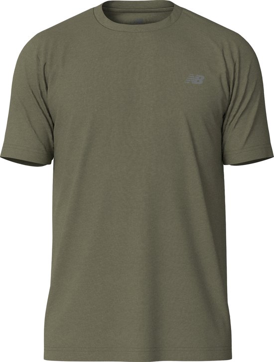 New Balance Heathertech T-Shirt Heren Sportshirt - DARK OLIVINE HEATHER - Maat L