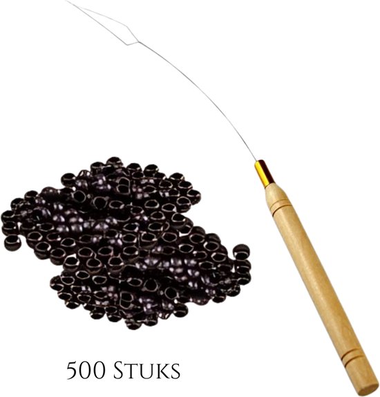Thef - Set 500 Nano Rings - Nano Ring Loop Needle - Extensions de cheveux- Extension de cheveux - Coiffure - Marron foncé