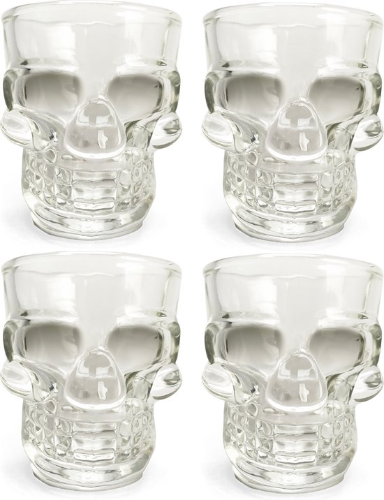 Kikkerland Shotglas - Set van 4 - 45ML - Vaatwasmachinebestendig - In een schedel design