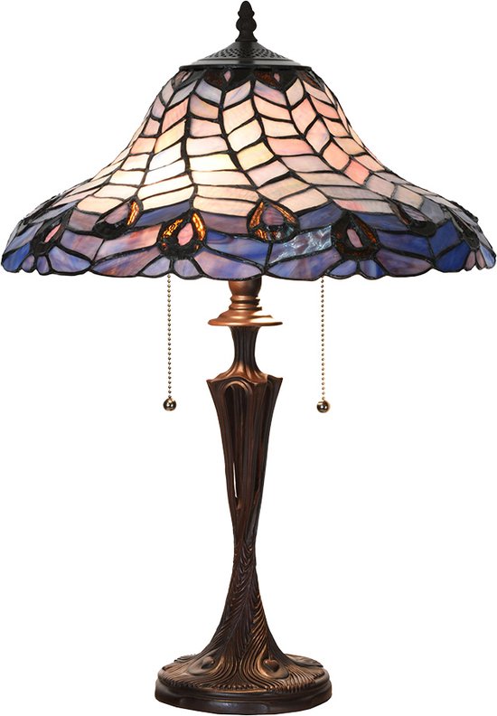 HAES DECO - Lampe de table Tiffany Ø 40x60 cm Lampe de bureau Tiffany en verre Blauw Glas