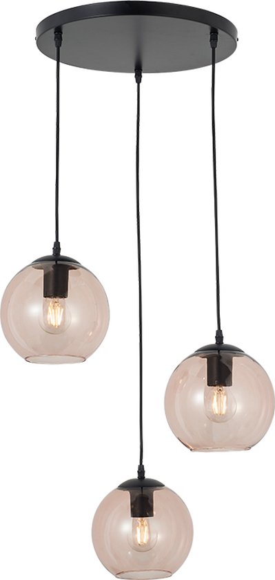 Olucia Giada - Design Hanglamp - 3L - Glas/Metaal - Roze;Zwart - Rond - 53 cm