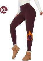 Livano Gevoerde Panty - Legging - Hoge Taille - Winter Panty - Fleece panty - Thermo Panty - Warme Panty - Elastisch - Bordeaux Rood Maat XL