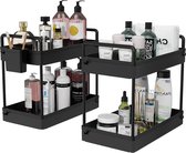 Set van 2 niveaus keukenorganizers met manden en scheidingswanden zwart Sink organizer