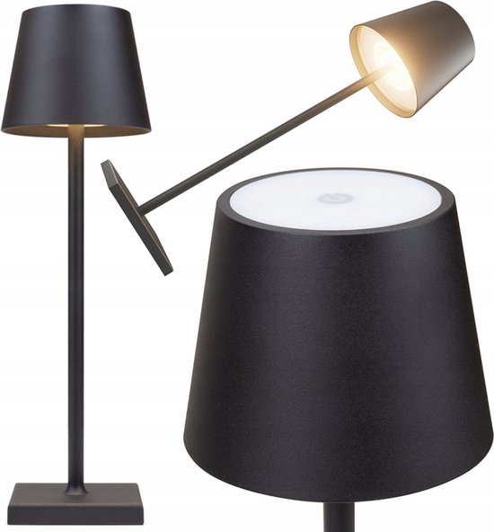 SIEPS Tafellamp Oplaadbaar - Dimbaar - 3 Lichttinten - Slaapkamer - Woonkamer - LED Lamp - Zwart 38CM