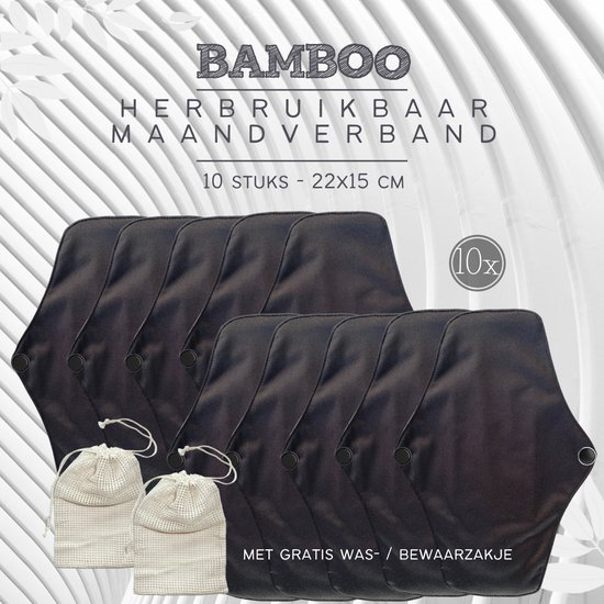 NIEUW: 10-pack | Bamboevezel | Wasbaar herbruikbaar maandverband - inlegkruisjes - zachte Bamboe stof - Ecologisch - Duurzaam - Super absorberend - Dun - Comfortabel