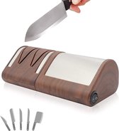 Elektrische keukenmessenslijper - slijpen + polijsten op 2 niveaus - diamantslijpschijven - zeer efficiënte messenslijper - 21 cm (hout) knife sharpener