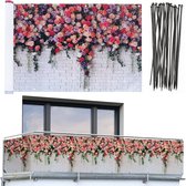 Balkonscherm, praktische inkijkbescherming met rozenmotief en hoge uv- en weerbestendigheid, sneldrogend en scheurvast, 5 m