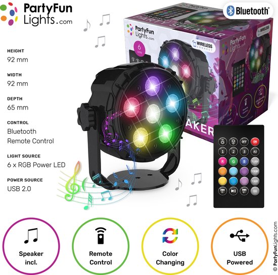 PartyFunLights - 6 LED - PAR - Disco Lamp - Party Speaker - met afstandsbediening van PartyFunLights — afbeelding 2
