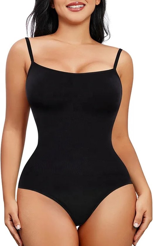 Dames Shaper bodysuit -Top Shapewear met Butt Lifting en Tummy Control- Zachte rekbare stof met dunne en verstelbare schouderbanden - Zwarte kleur- Maat L