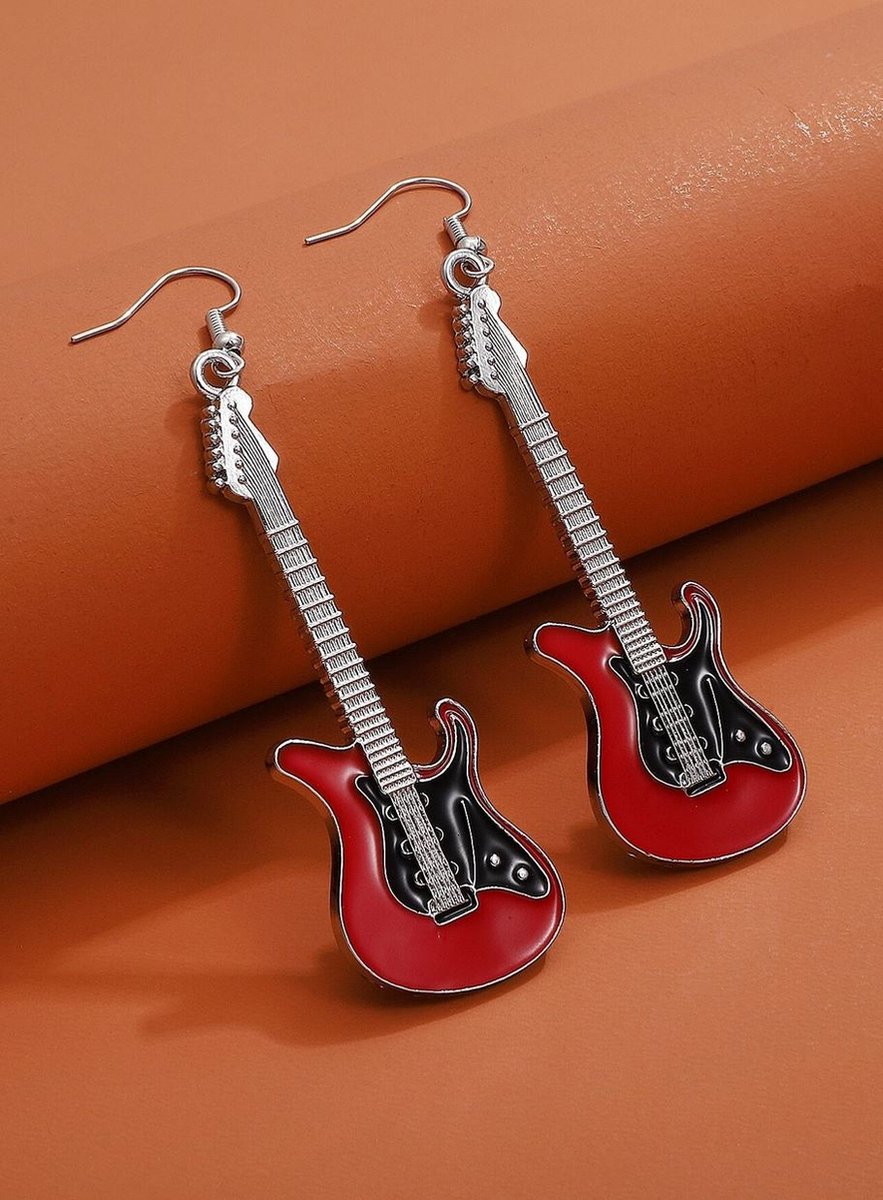 Oorbellen gitaar rood