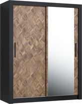 Pro-meubels - Armoire Miami - 160cm - NOIR MAT - CHÊNE - Avec miroir - Armoire - Chambre - Porte coulissante