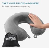 JEMIDI memory foam nekkussen - Reiskussen met opbergzak - Lichtgewicht ergonomisch ontwerp - Voor in het vliegtuig en in de auto - Grijs