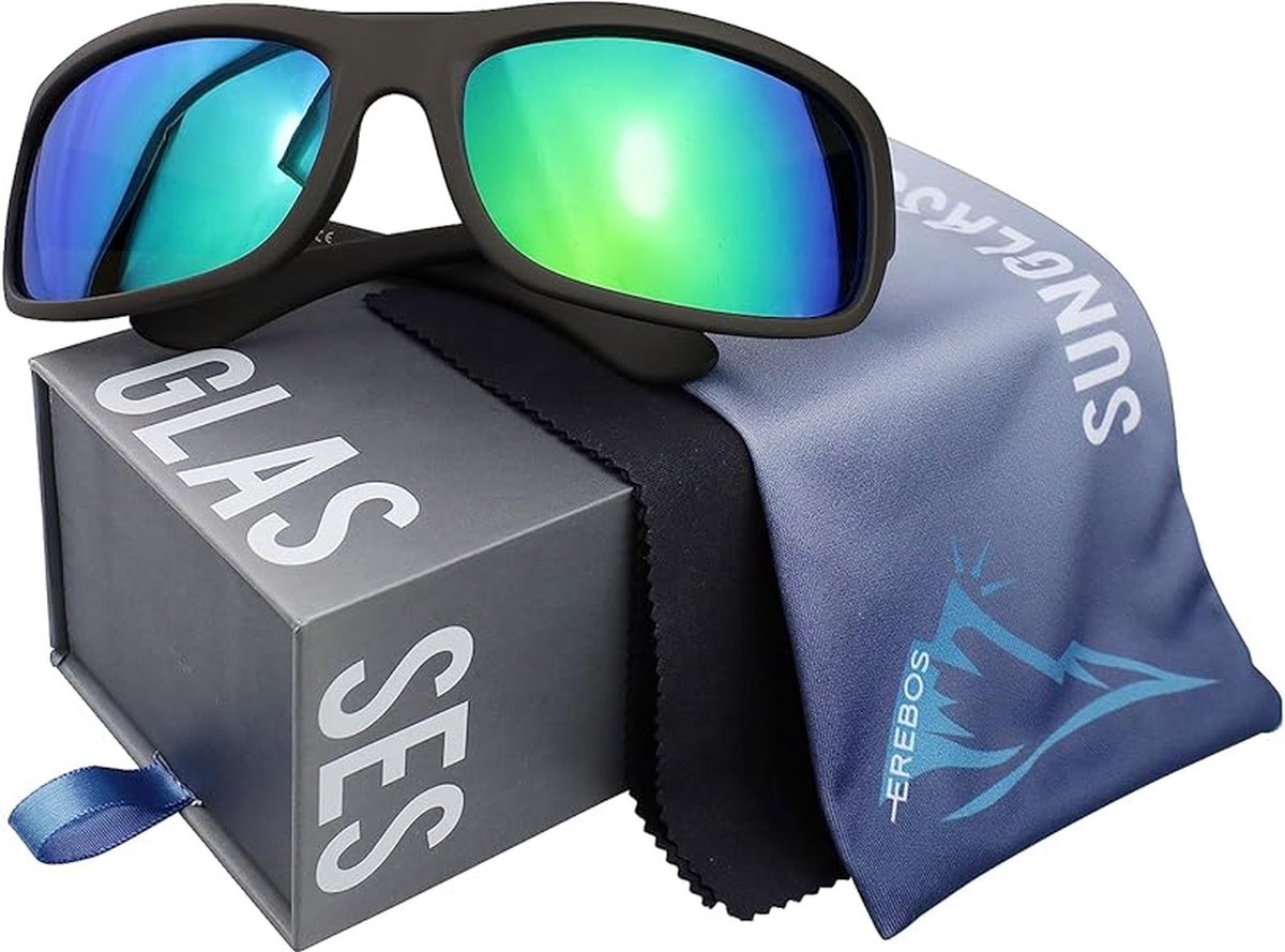 Gafas de Sol EREBOS, Cat. 4 Especialmente oscuras, Protección UV 400, para Sol Extremo, En Caso de fotofobia, (Antracita, Espejado Verde, Tinte Lila