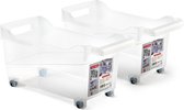 Plasticforte opberg Trolley Container - 2x - transparant - L38 x B18 x H18 cm - kunststof