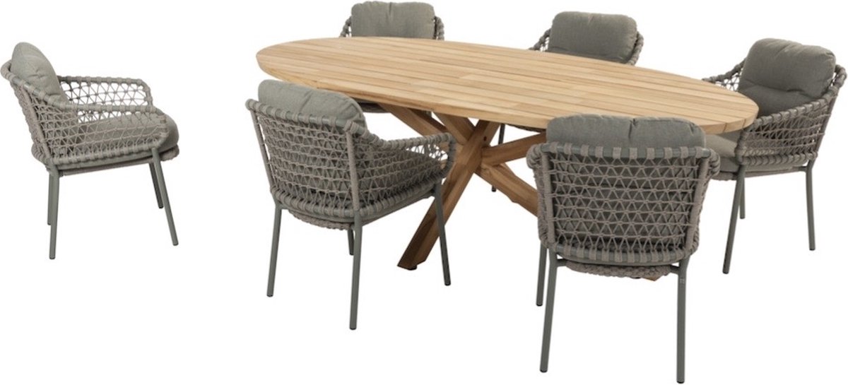 Tuinset met teak tafel en olijfkleurige stoelen van 4 Seasons Outdoor.