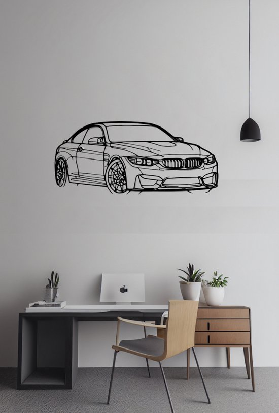 BMW M4 F82 Front - Silhouette - Metaalkunst - Grijs - 60cm - Auto Decoratie - Muur Decoratie- Man Cave - Cadeau voor man- Inclusief ophangsysteem