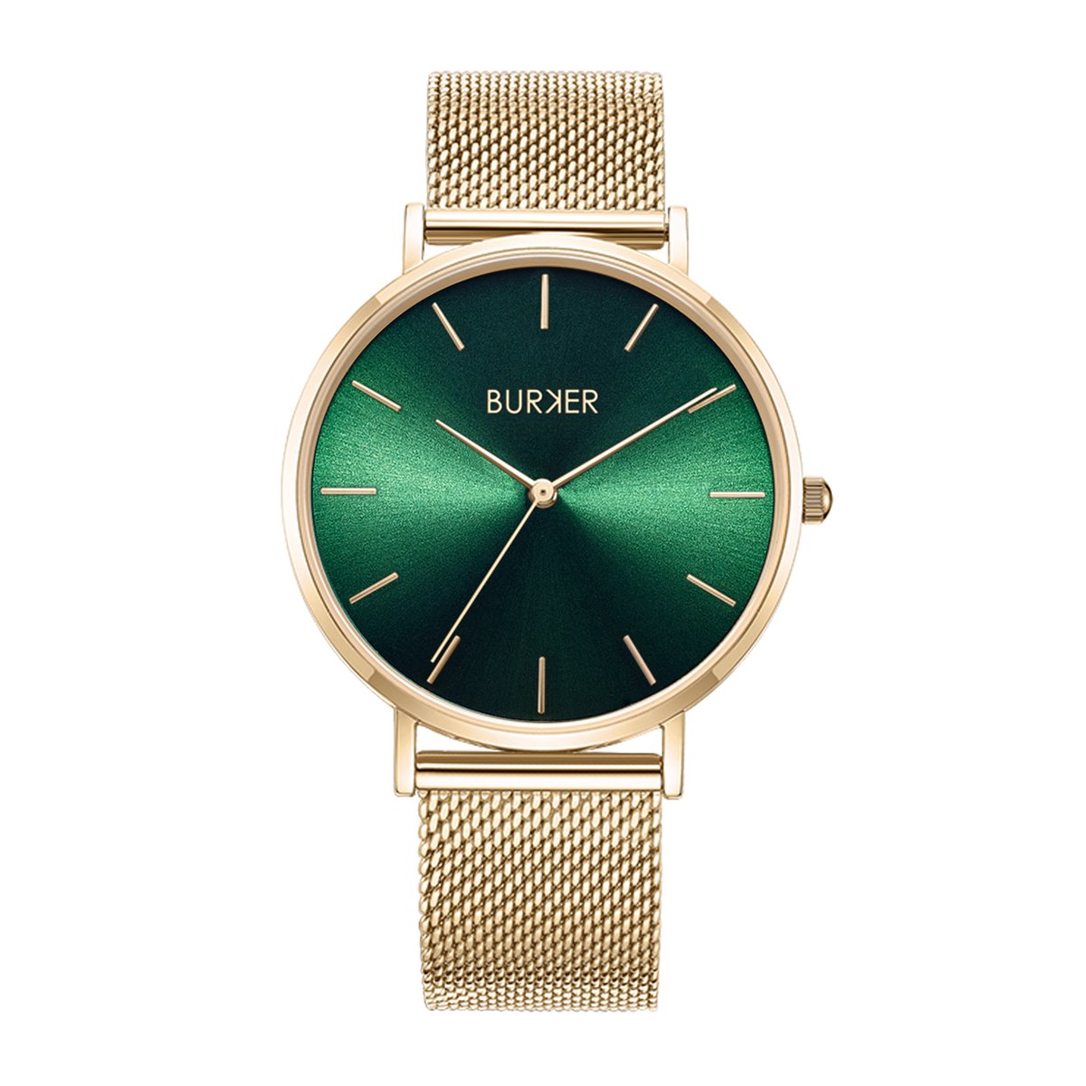 BURKER Ruby Horloge Dames - Rond - Goud Groen - Milanese Band - 38 mm