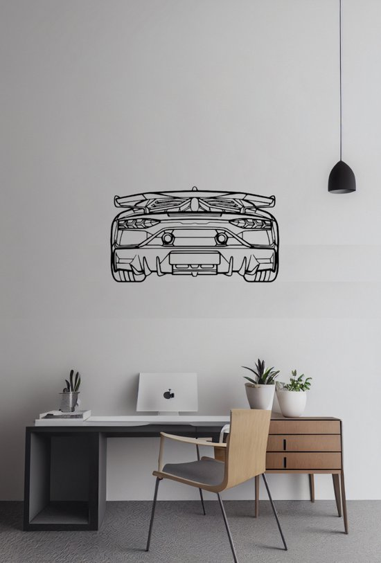 Aventador SVJ 2021 Back - Silhouette - Metaalkunst - Rood - 60cm - Auto Decoratie - Muur Decoratie- Man Cave - Cadeau voor man- Inclusief ophangsysteem