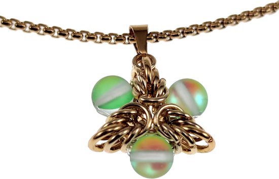 Collier Femme 50cm à 55cm - Acier Inoxydable Plaqué Or - Collier Jasseron avec Pendentif Étoile Vert Clair - Ajustable