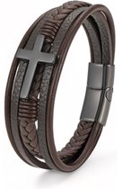 Bracelet en cuir avec croix - Marron avec croix Zwart - 21cm - Bracelet Homme - Bracelet Homme - Cadeaux Sinterklaas - Cadeaux chaussures Sinterklaas