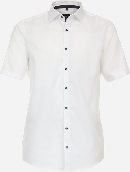 VENTI modern fit overhemd - korte mouw - dobby - wit - Strijkvrij - Boordmaat: 48