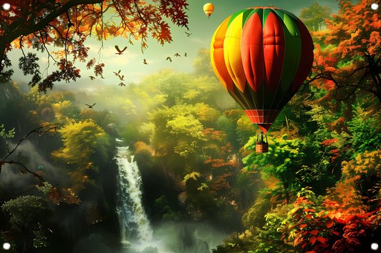 Luchtballon tuinposter - Vervoer poster - Tuinposter Water - Muurdecoratie buiten - Tuinschilderijen - Tuin decoratie voor buiten tuinposter 75x50 cm